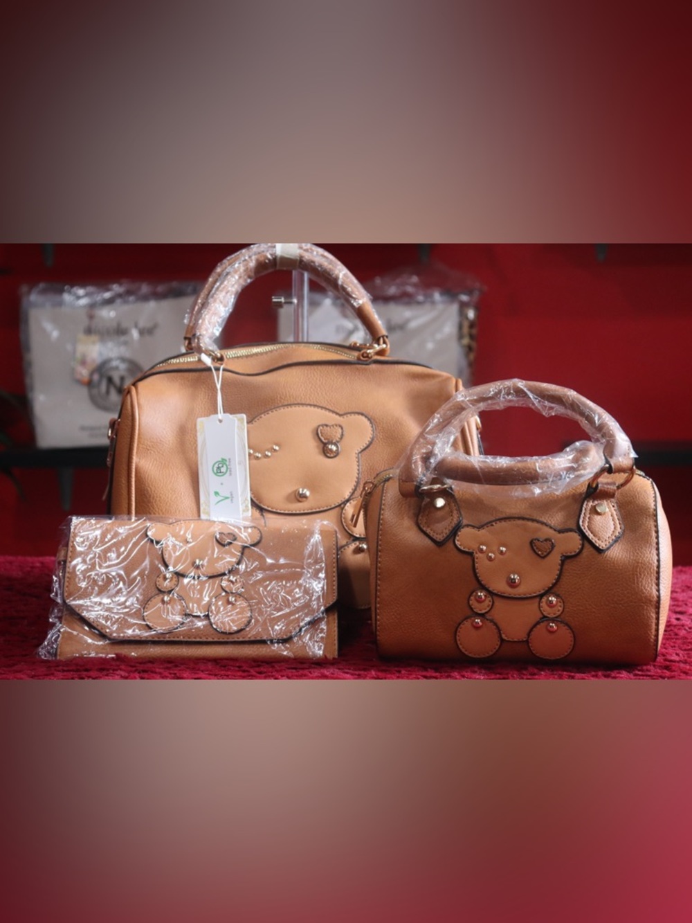Women’s Tan Bear-Applique Satchel Bag - Stylish Everyday Handbag